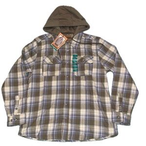Lucky Brand Workwear Hooded Flannel Shirt Plaid NWT Large